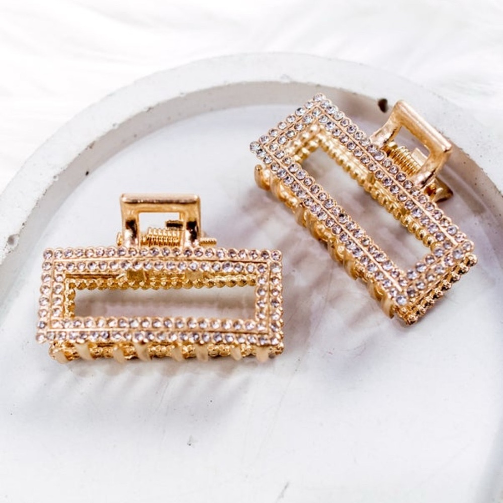 NWT Elegant Gold and Rhinestone Hair Clips set of 2